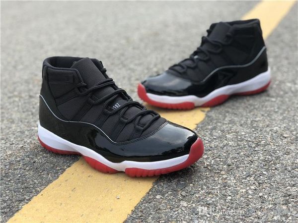 

authentic 11 bred men basketball shoes black red classic real carbon fiber 11s retro leather mans sports sneakers 378037-061 with box