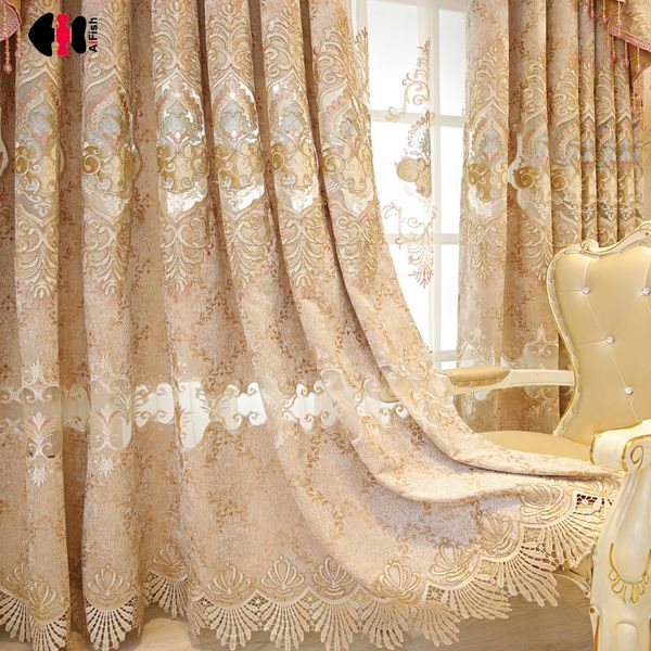 

gold embroidered curtain panel for living room custom royal chenille cloth window shading wp232c