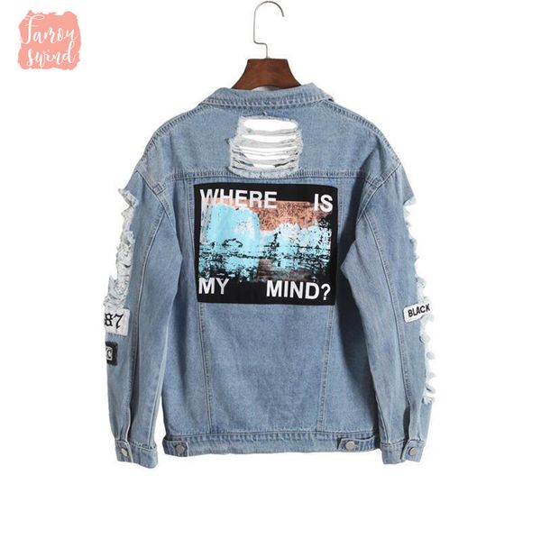 

джинсы куртка женщины корея одежда стиральная изношенные побитый вышивка письмо сыпучие вернуться патч drop доставка хорошее качество, Black;brown