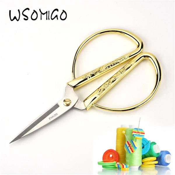 

wsomigo 1pcs 8.5*5.3cm vintage dragon pattern gold sewing scissors embroidery for needlework fabric cutter tailor's scissors-s, Black