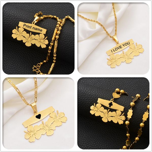 

anniyo customize name letters pendant necklaces,personalized print date of birth or your idea hawaiian flowers jewelry #107421, Silver