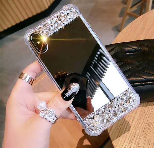 

2019 new arrivals fancy anti-fall diamond case for iphone 8 sparkle diamond case shinning kickstand soft mirror rhinestone cover