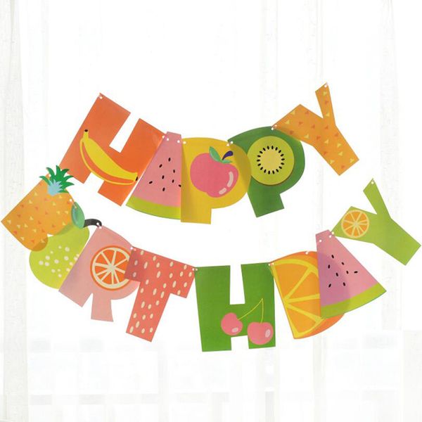 

с днем рождения paper banner fruit строка flag garland овсянка фрукты тема дети birthday party украшения сада