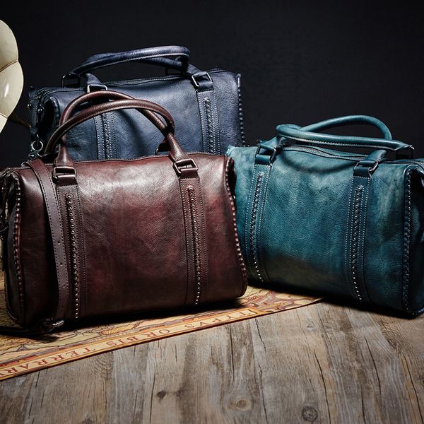

classic retro environmental protection imported first layer leather large capacity travel shoulder messenger bag