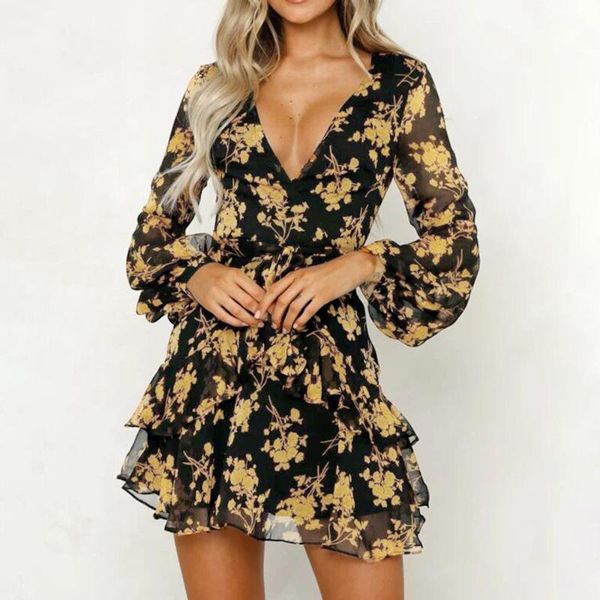 

floral leaf printed womens dress long sleeve dress beach casual vestidos de verano party night women dresses sommerkleid, Black;gray