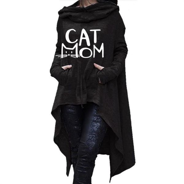 

hoodies for women cat mom letters print long irregular hoodies women kawaii sweatshirts print 2018 girls clothings cropped, Black