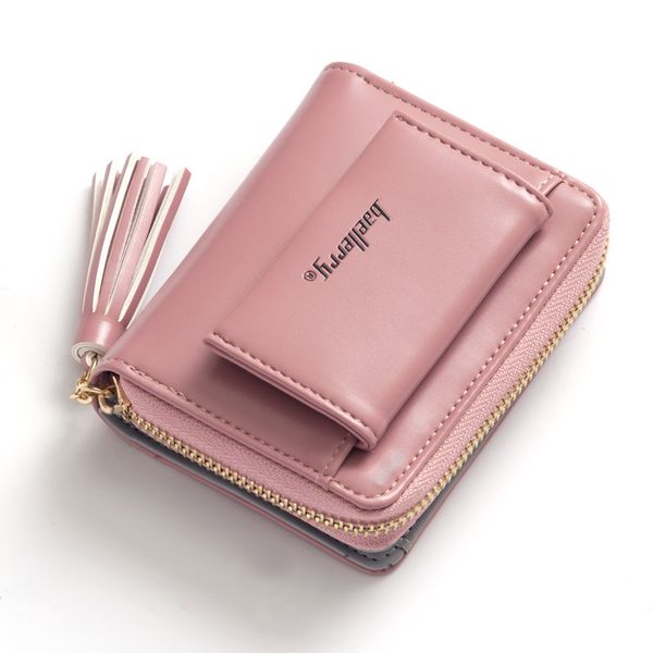 

2019 new women's cute wallet fashion purse leather short zip wallet coin card holder soft leather phone card female clutch, Red;black
