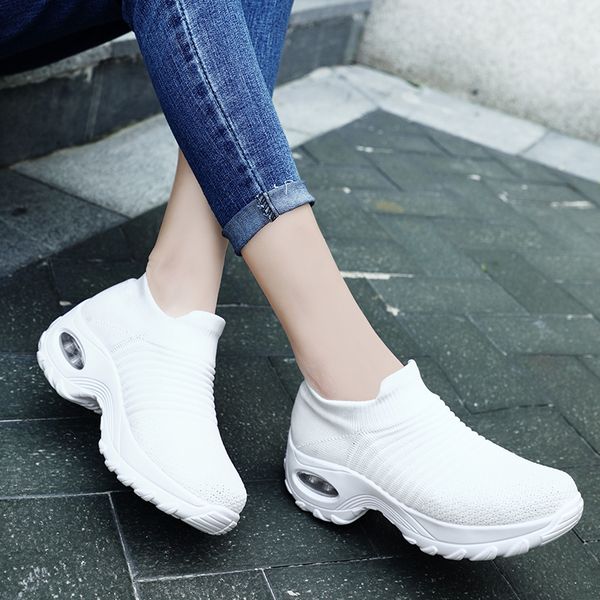 

2019 spring&autumn women sneakers sock shoes flat slip on platform running shoes for women breathable mesh walking