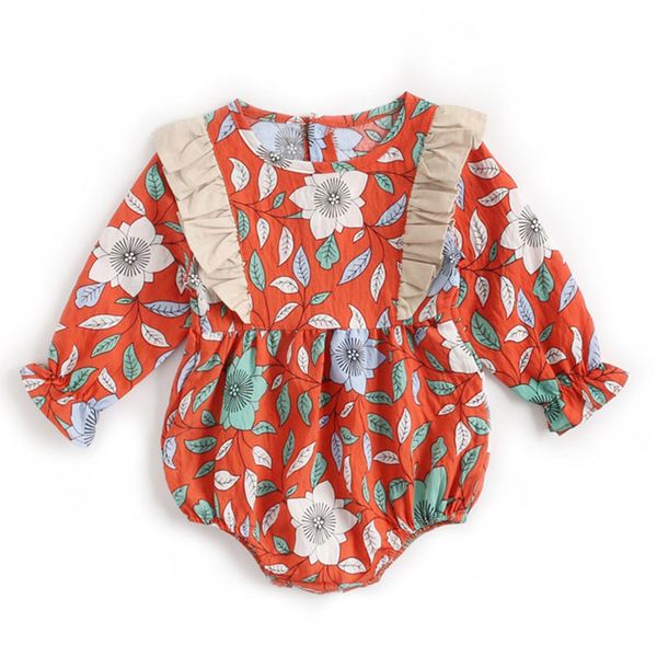 

new 2019 autumn winter baby bodysuit long sleeve floral rompers infants girls baby girl clothes jumpsuit 0-3yrs, White