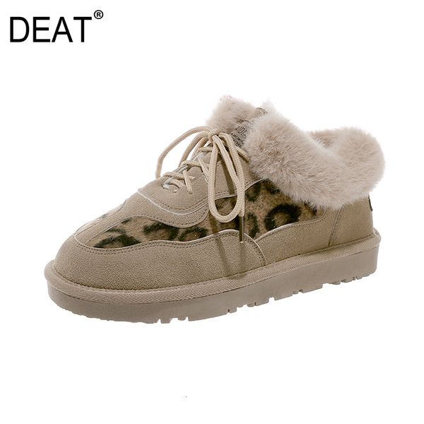 

deat] 2019 round toe bandage leopard print velvet casual simple flat shoes women new autumn winter fashion tide 19i-a82, Black