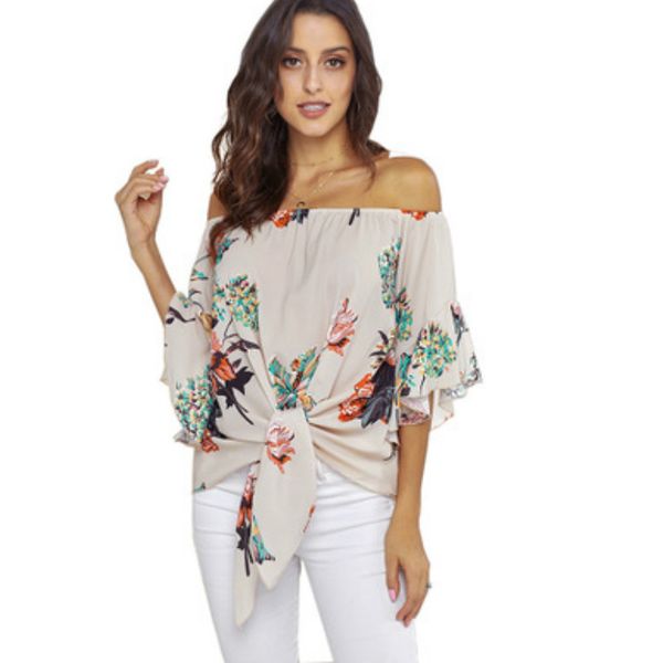 

womens designer t shirts fashion loose shirt ladys designer t-shirts women slash neck bell sleeve shirt womens casual 2020 new, White