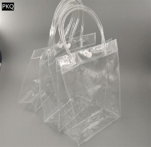 

2pcs/lot transparent tote bag pvc plastic clothing gift bag hand carry waterproof skin care product packaging cosmetics bags