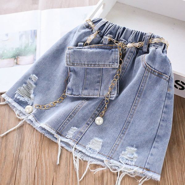 

denim with belt bag baby girl fashion holes skirts toddler children's clothes kids skirt for girls wear y200704