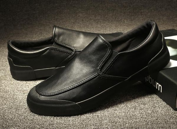 

nice spring new style fashion men pu leather slip-on casual shoes trend shoes loafers flats, Black