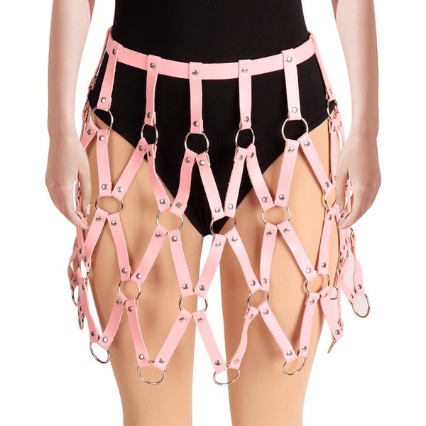 

pink leather skirt hollow out body cage harness steampunk goth clubs dance rave women adjustable strap crop lingerie, Black;white