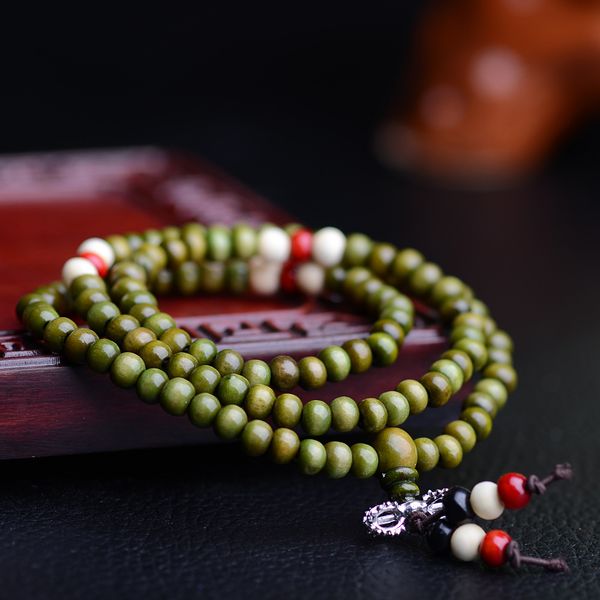 

wholesale-108 * 0.6 natural prayer beads tibetan buddhist bracelets mala buddha rosary necklace wooden jewelry ne644, Golden;silver