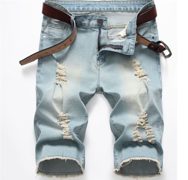 

2019 summer new men's stretch short jeans fashion casual slim fit elastic denim shorts male brand clothes, Blue