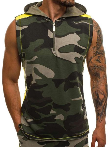 

men sleeveless hoodies 3d print fitness sports vest mens cotton zipper hoodies men fashion clothing, Black
