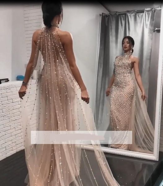 

2019 new arrival luxury leevele evening dre dubai backle with cape holiday women wear formal party prom gown cu tom made plu ize