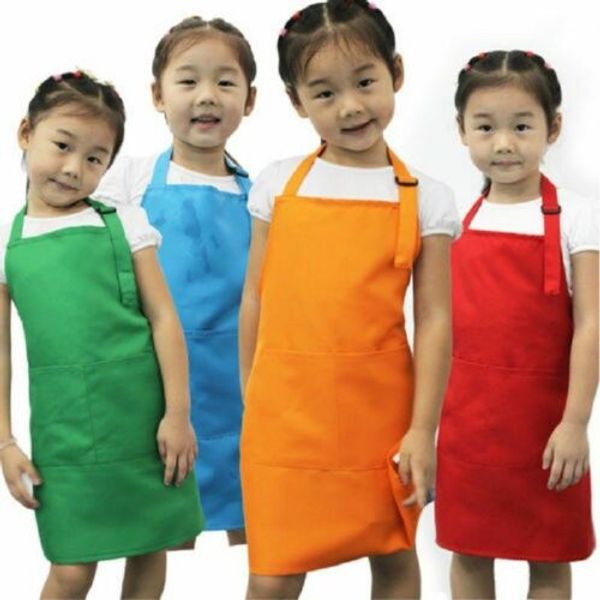 

plain apron front pocket bib kitchen cooking craft baking art kids, Red;yellow