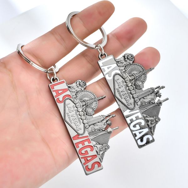 

vicney zinc alloy las vegas keychain fashion ancient silver key ring creative city pattern key chain gifts for men women