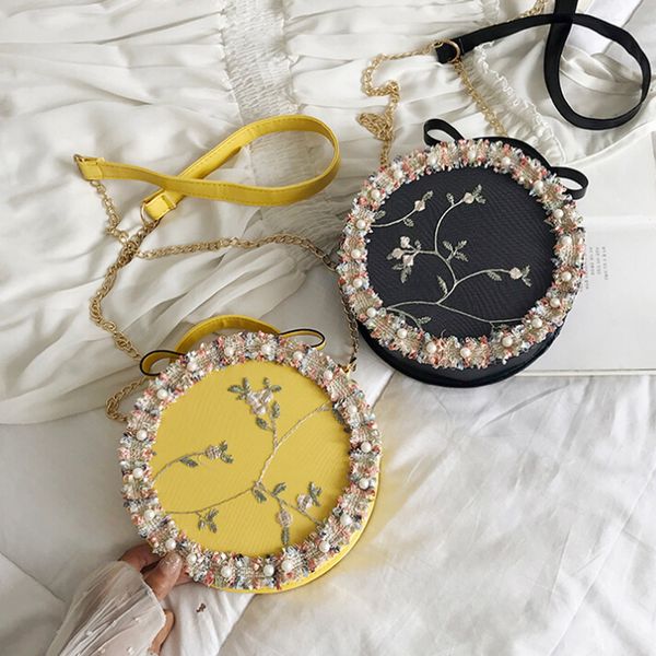 

women girls round sling chain bag pearl floral shoulder handbag crossbody bags
