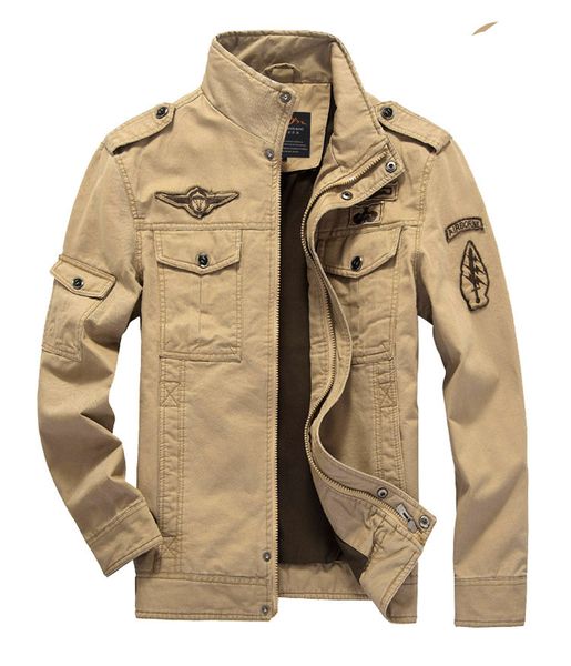 

Mens Spring Autumn Cargo Jackets Solid Panelled Zipper Fly Coats Stand Collar Long Sleeved Cotton Jacket Mens Clothing