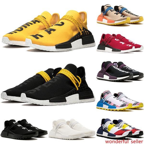 

wholesale 2019 pharrell williams human race races tennis men running shoes woman sample yellow core black nerd black designer sneakers 36-47