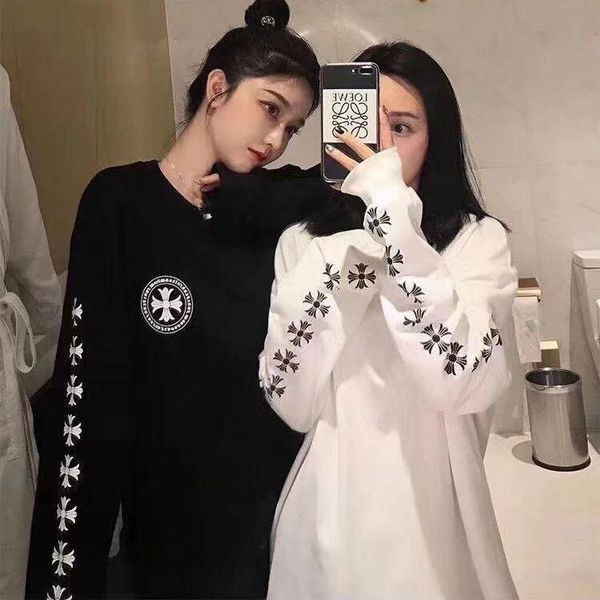 

2020 spring and autumn web celebrity, the same korean version of lazy wind loose preppy style with medium and long style ke jia printed arm, Black