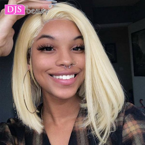 

lace wigs 613 front wig brazilian straight blonde human hair short bob for women 13x6 transparent, Black;brown