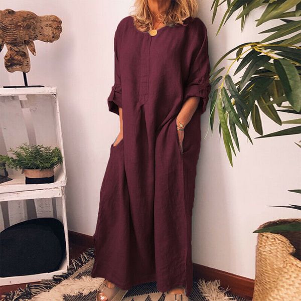 

fashion casual pullover crew neck solid oversize ladies long sleeve loose women dress soft daily with pocket maxi, Black;gray