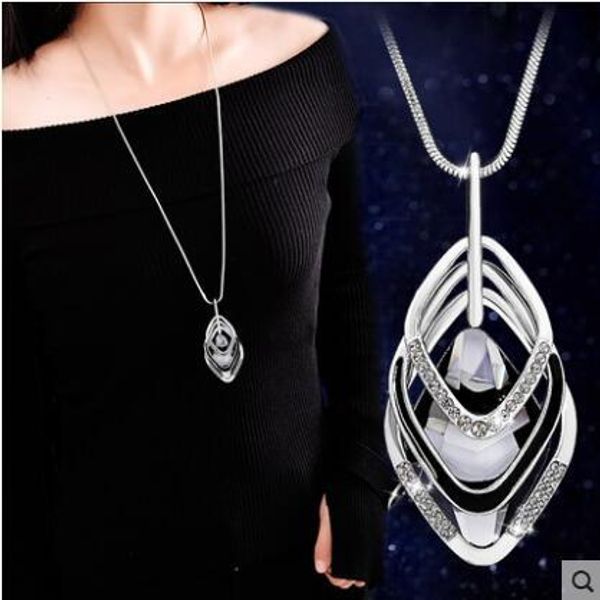 

selling long necklaces & pendants for women collier femme geometric statement colar maxi fashion crystal jewelry bijoux 2018, Silver