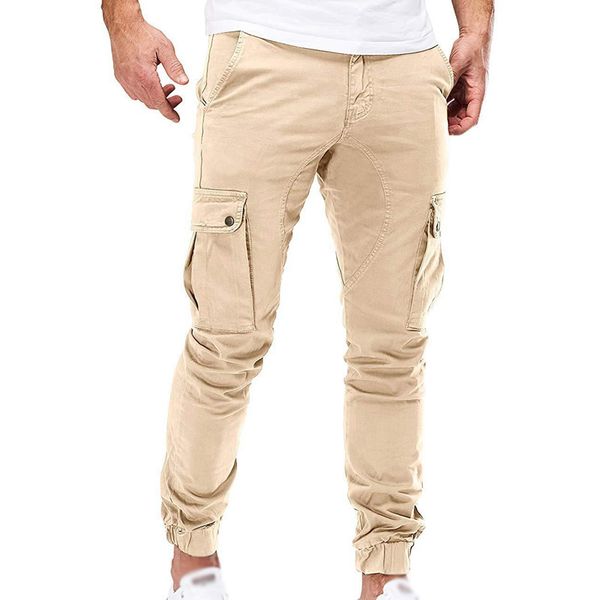 

mens pants trouser cargo slim fit casual fashion combat pencil overall, Black