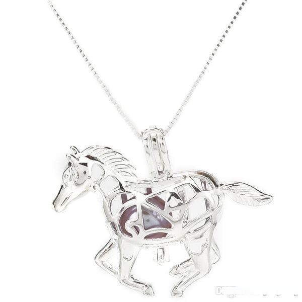 Create Your own Pearls Horse Beads Cage Heart Stainless Steel Chain Rocks Stones Horse Locket Necklace