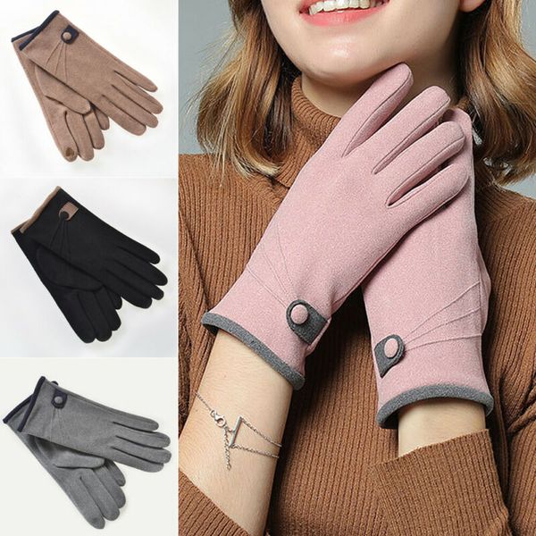 

fashion ladies women' winter gloves soft leather touch screen anti-slip mittens gloves, Blue;gray