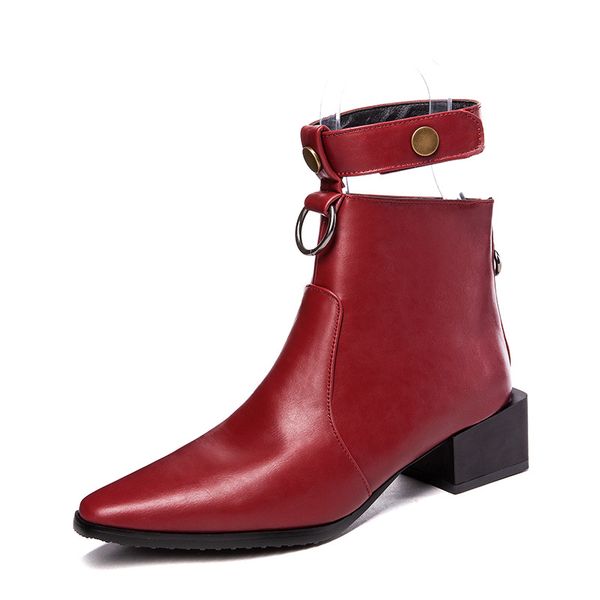 

square heel girl's short boots ankle strap extra large size 40-48 middle heel women's boots western thick martin boots women, Black