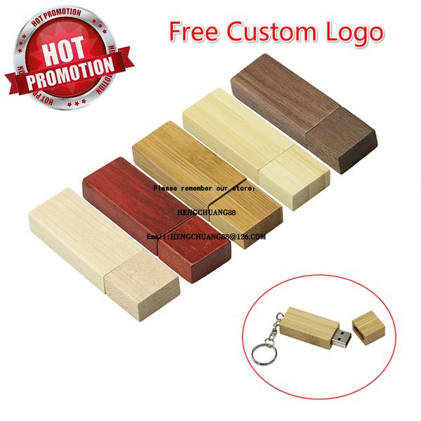 

rectangle wooden usb flash drive 64gb red wood u disk gift 32gb 4 16 8gb mini memory stick diy pen drive usb2.0 mix color logo