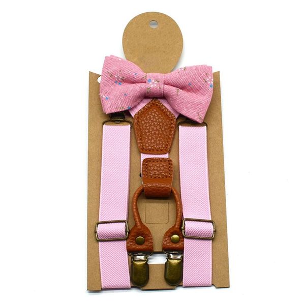 

1 set children fashion solid color strap clip printed bowknot tie set elastic hanging pants clip toddler wedding matching, Red;brown
