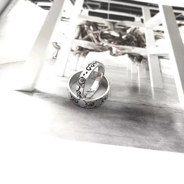 

g fashion luxurious fine silver gu̴cci skull lovers ring stamp ring for women men jewelry wedding with box gift 86
