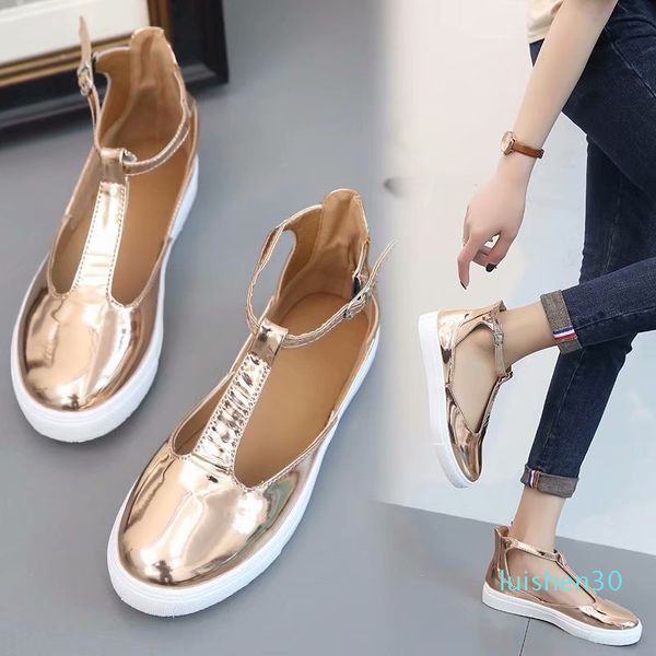 

summer sandals gold women flat closed toe sandalia feminina t strap casual shoes ladies footwear plus size zapatos mujer l30, Black