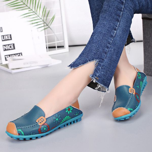 

women shoes flats genuine leather loafers fashion moccasins shoes women slip on ballet flats printing nice new vogues, Black