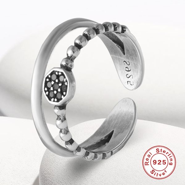 

925 silver rings for women wedding engagement rings girl gift adjustable finger female doule layer line anillos r5, Slivery;golden