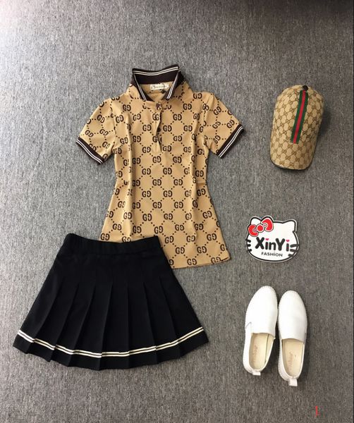 

20s fashion designer women's skirt suit luxury style polo shirt with casual pleated skirt two-piece suit slim slimming wf2005182, White