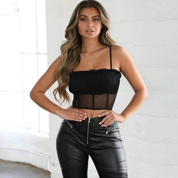 

Februaryfrost 2020 Summer Sexy Black See-through Women Crop Top Camisole Elegant Tank Tops Hot Basic Streetwear