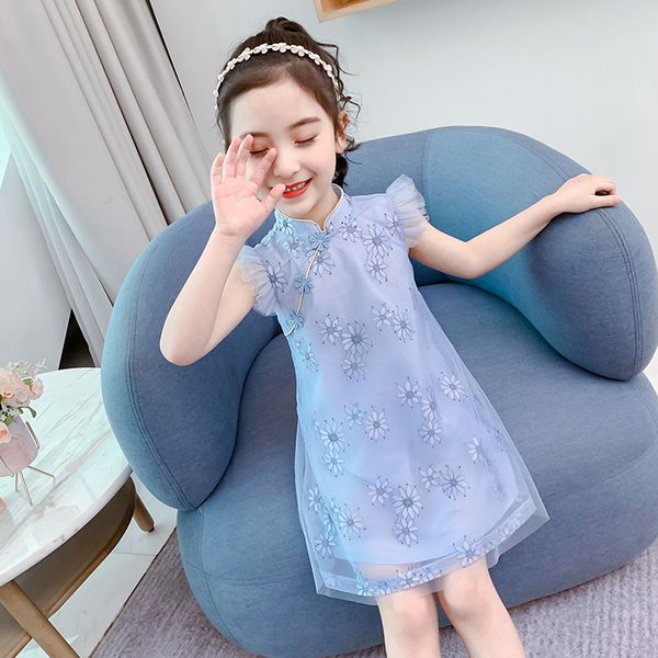 

girl's dresses girl summer dress chinese cheongsams styles lace mesh floral traditional for 4t 5t 6t 7t 8t 9t, Red;yellow