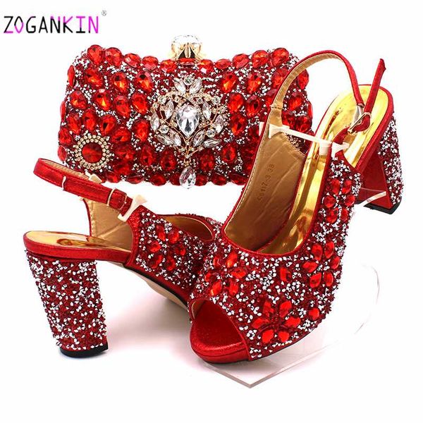 

red color ins selling african women shoes and bag to match nigerian ladies shoes and bag set for wedding with crystal, Black
