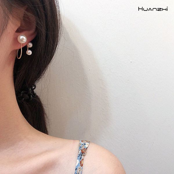 

huanzhi новый модный 2019 корейский красочные s925 серебряный контактный спиральный обмотка жемчужина золотой металл серьги стержня для женщ, Golden;silver