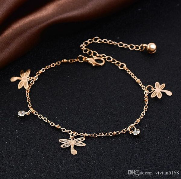 

dragonfly butterfly leaves pendant anklets foot chain summer yoga beach leg bracelet handmade anklet rose gold color jewelry ing, Red;blue