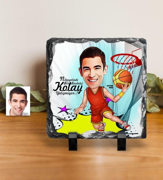 

personalized men basketball player caricature of decorative natural stone-1