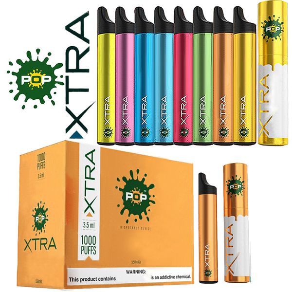 

Новый POP Xtra Одноразовые Vape Pen 3,5 мл картридж Pod 1000puffs Предварительно заполненные Starter Kit Device System Испарители электронной Cigs Vapor Быстрая доставка